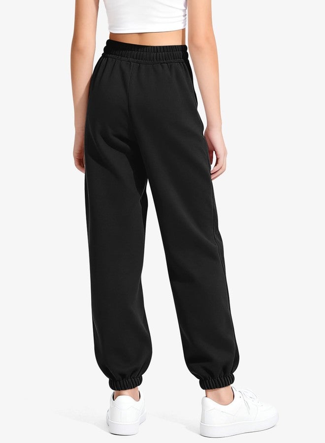 BOOPH Girls Fleece Sweatpants Kids Winter Sweat Pants Athletic Joggers Clothes for Teen Girls Black 7-8 Years, Black, 13-14 Years - Image 3