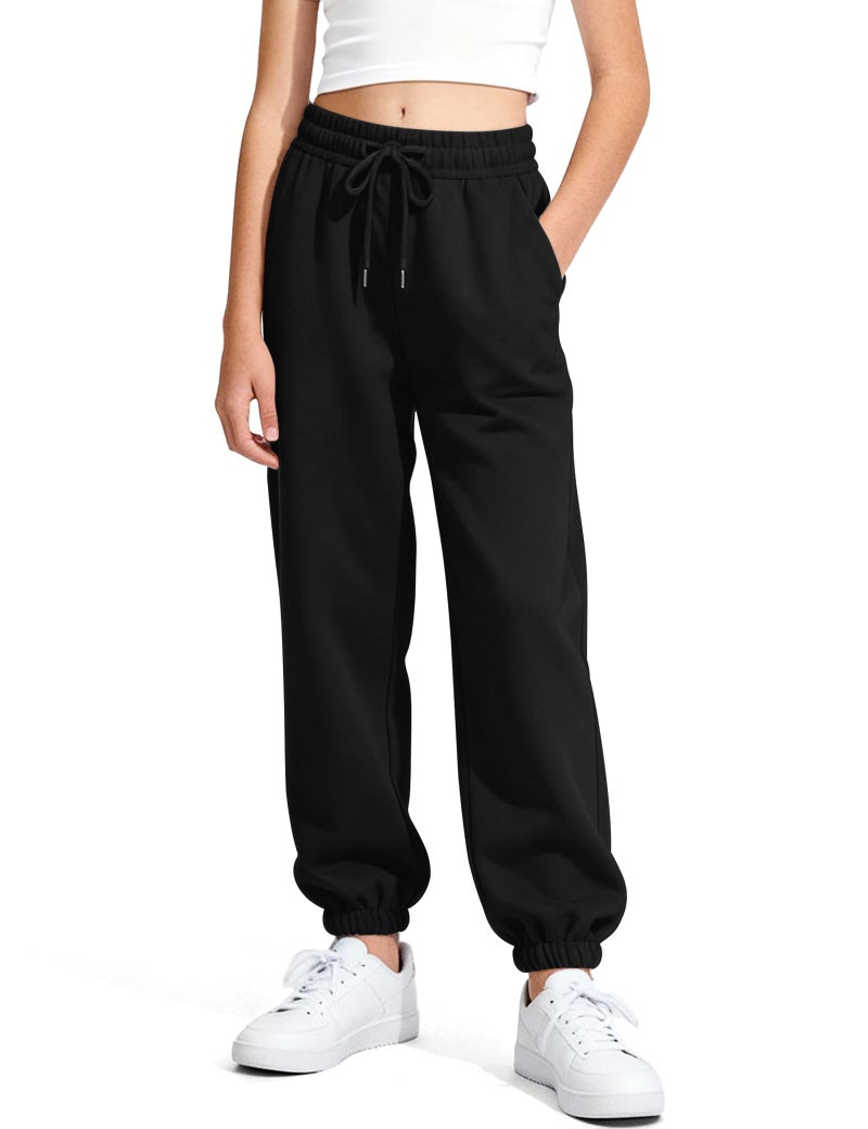 BOOPH Girls Fleece Sweatpants Kids Winter Sweat Pants Athletic Joggers Clothes for Teen Girls Black 7-8 Years, Black, 13-14 Years - Image 1