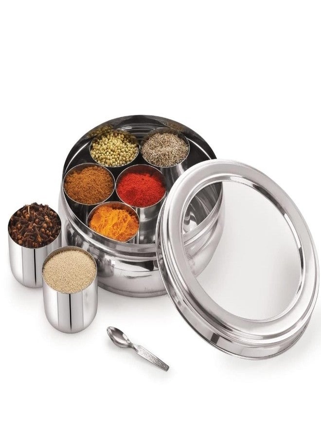 GREEVA Stainless Steel Masala Dabba/Spice Box Masala Box for Kitchen Container Set 7 And Small Spoon Airtight Masala Dabba Organiser with See-Through Lid (2.5 Ltr) - Image 1
