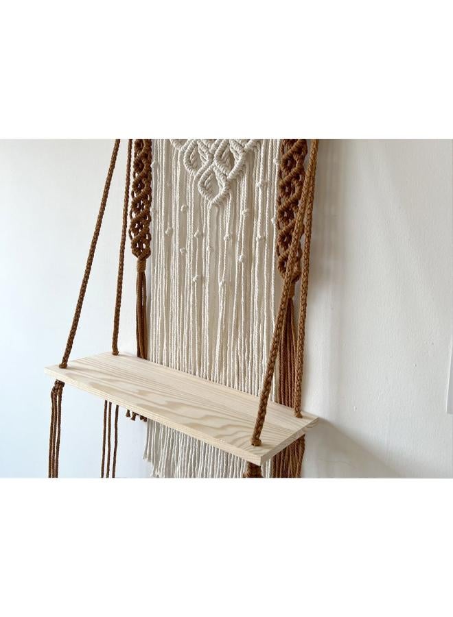 انتيكيانو رف معلق على الحائط بخيوط مكرمية.. ديكور حائط بوهيمي لغرفة النوم - فن جداري من حبل مكرمية منسوج كديكور لرف - Image 3