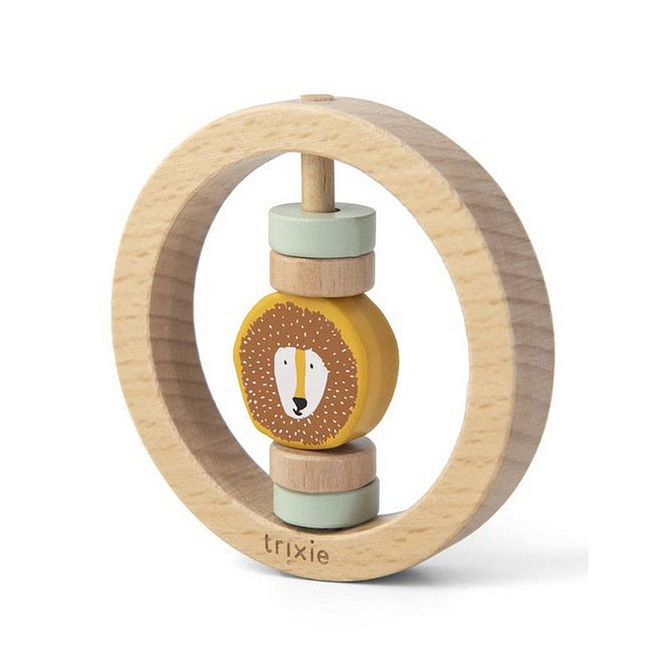 Trixie Mr. Lion Wooden Round Rattle, 100% FSC Certified Beechwood, Fun Rattling Sound, 6+ Months, L9xB1.5cm