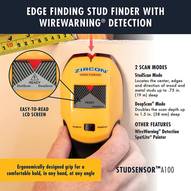 Zircon A100 Studsensor With Bonus Picture Hanging Kit - Accurate Wood & Metal Stud Finder  Detects Live Wires  Includes Hooks  Nails & Hangers For Frames  Mirrors & Home D?Cor - Image 2