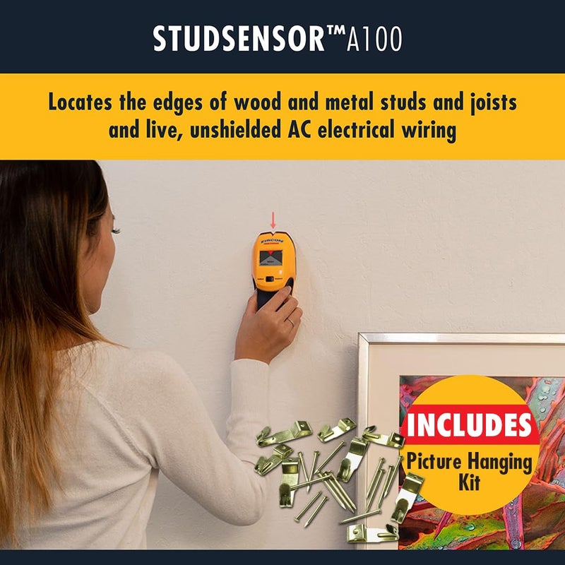 Zircon A100 Studsensor With Bonus Picture Hanging Kit - Accurate Wood & Metal Stud Finder  Detects Live Wires  Includes Hooks  Nails & Hangers For Frames  Mirrors & Home D?Cor - Image 3