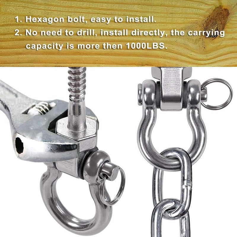 BeneLabel Hanging Kits Hammock Chair Hardware, Screw Bracket Heavy Duty Swing Hook and 1M Chain for Indoor Outdoor Playground Hanging Chair Hammock Chair Punching Bags, 450KG Capacity - Image 2