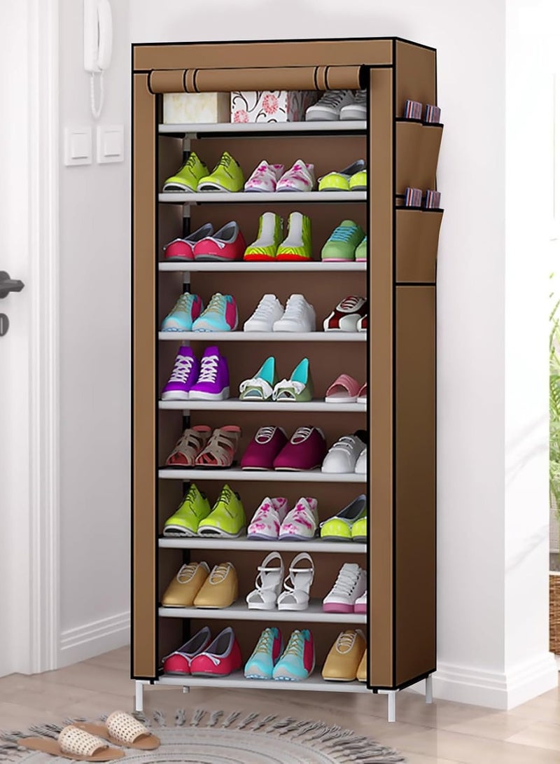 DubaiGallery 9 Tier Shoes Rack, 27 Pairs Shoe Storage Organizer with Dustproof Cover, Non-Woven Shoe Shelf, Vertical Shoe Stand for Entryway Corridor Closet Garage Balcony Living Room - Image 4