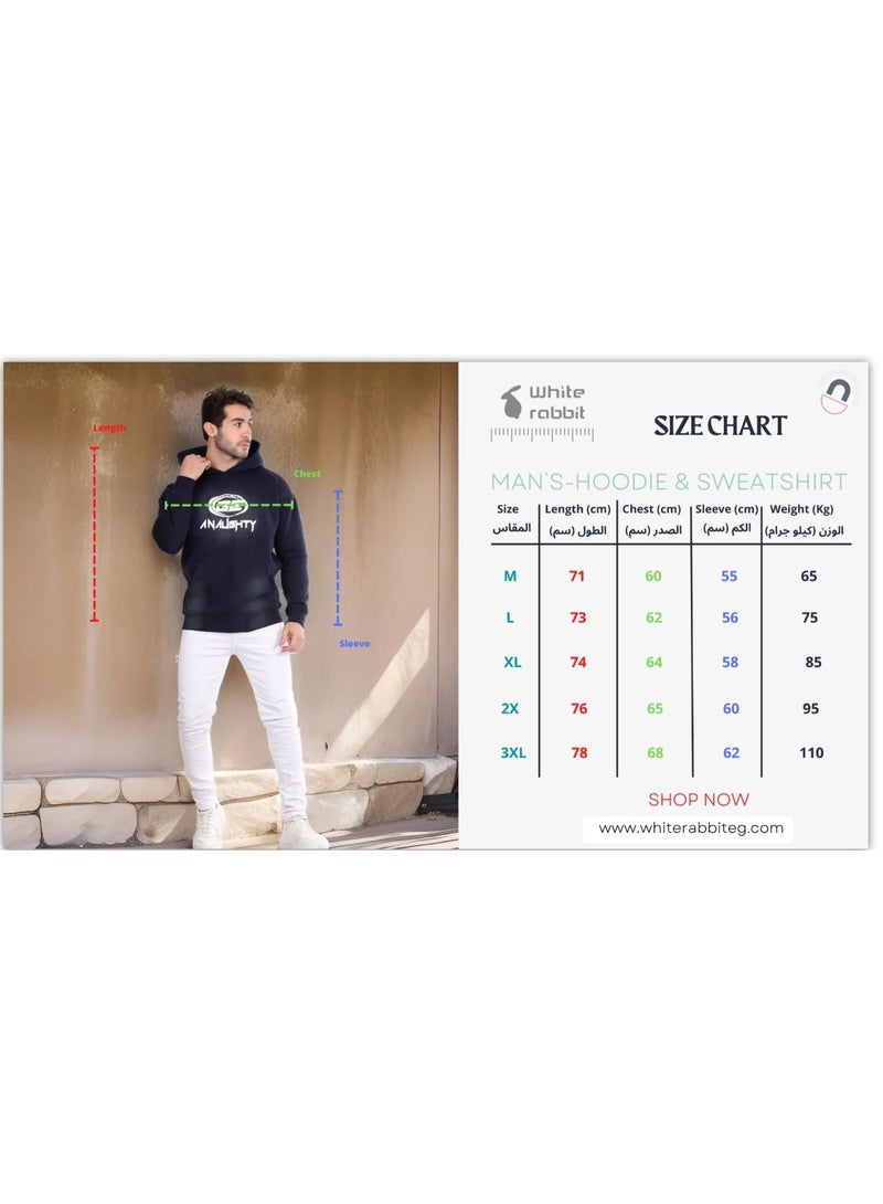 WHITE RABBIT Men’s Casual Graphic Hoodie Long Sleeve with Front Pocket - Image 5