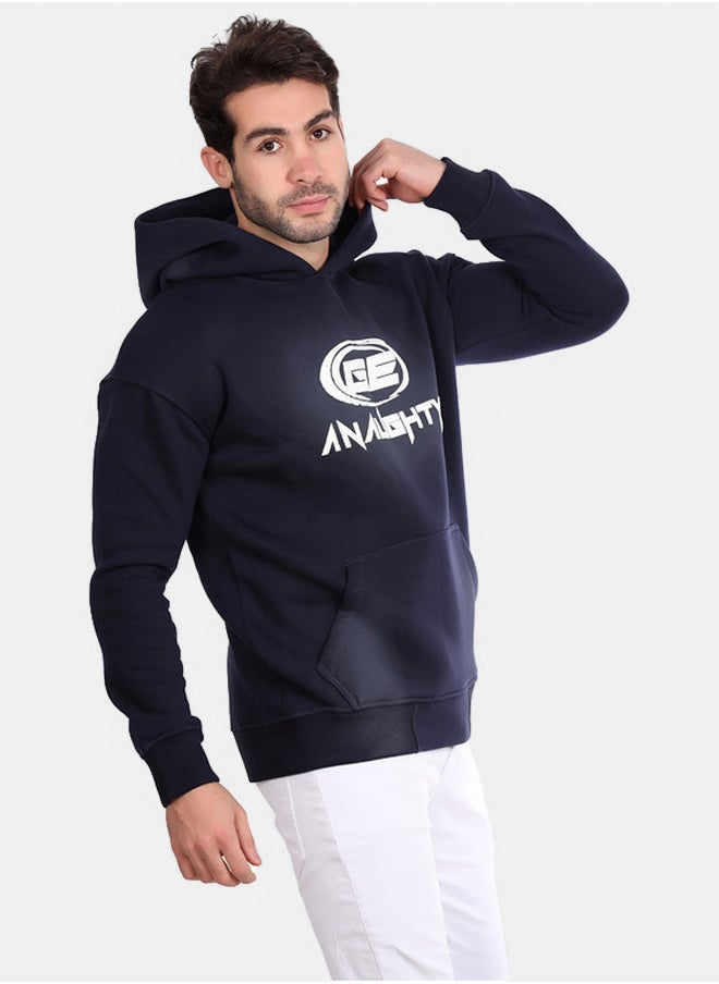 WHITE RABBIT - Trendy Printed Navy Blue Hoodie - Image 1