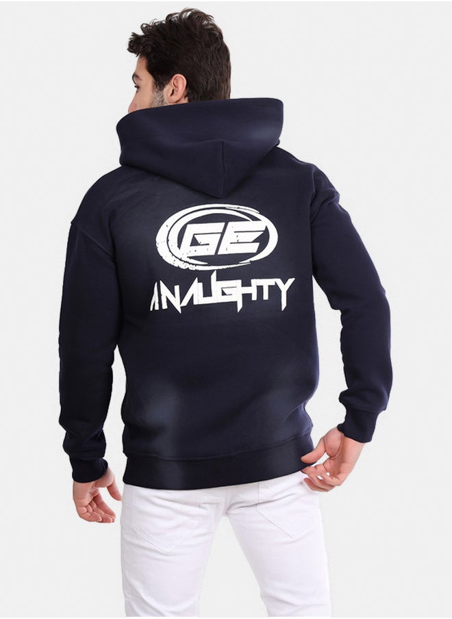 WHITE RABBIT - Trendy Printed Navy Blue Hoodie - Image 1