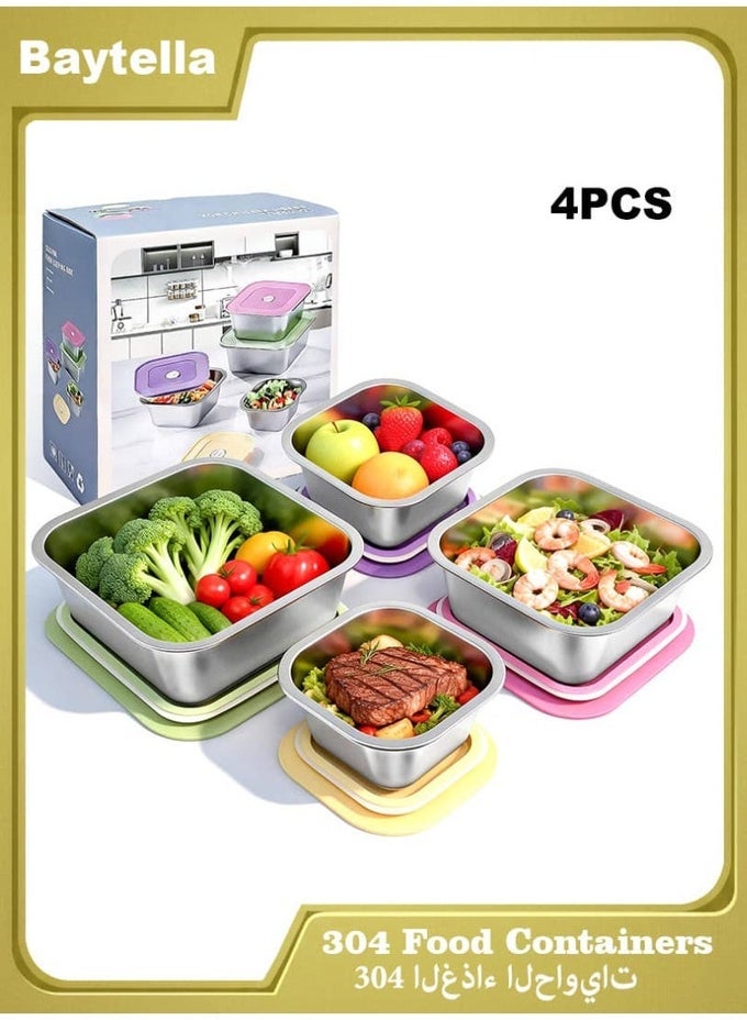 4-PIECE STAINLESS STEEL FOOD STORAGE CONTAINERS SET WITH LIDS, STACKABLE LEAKPROOF METAL LUNCH BOX BENTO CONTAINERS, DISHWASHER SAFE SNACK CONTAINERS, SIZES 4.57 INCH