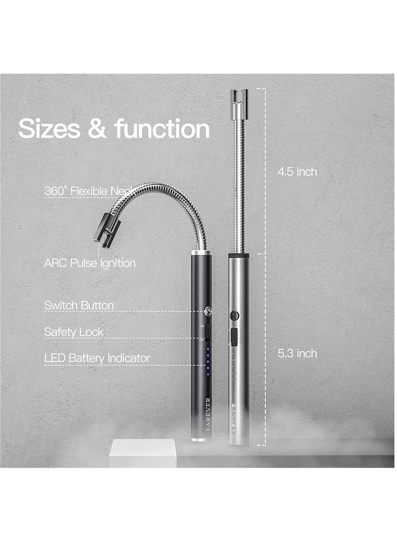 SKY-TOUCH - 360 درجة يندبروف عديمة اللهب مرنة الرقبة طويلة USB نوع C قابلة للشحن شمعة كهربائية قوس أخف مع شاشة LED للبطارية - Image 1