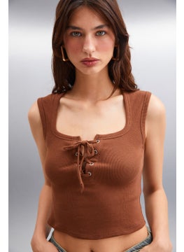 GRIMELANGE Paolina Women Crop Brown Blouse  - Image 4