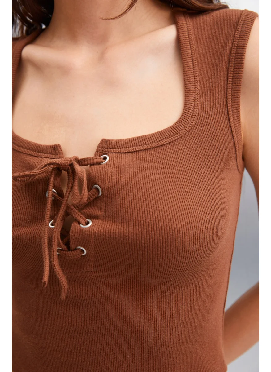 GRIMELANGE Paolina Women Crop Brown Blouse