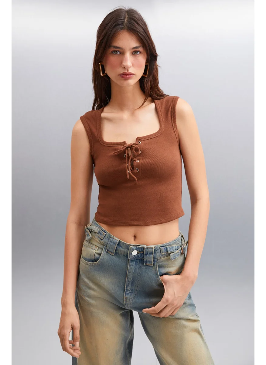 GRIMELANGE Paolina Women Crop Brown Blouse