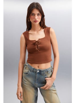 GRIMELANGE Paolina Women Crop Brown Blouse  - Image 3