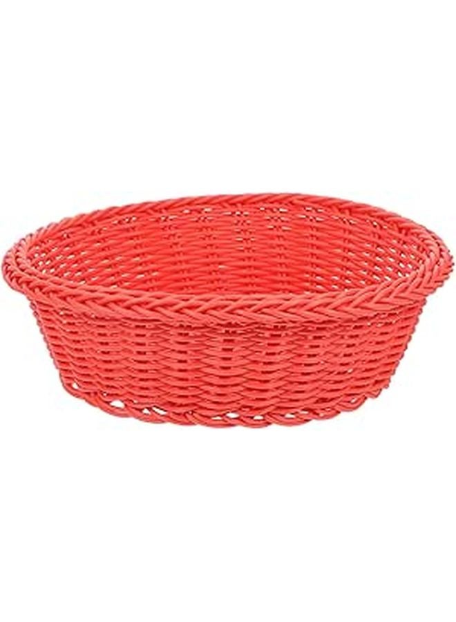Large Red Plastic Rattan Woven Fruit Organizer Basket Snack Serving Tray Kitchen Dining Picnic - Image 1