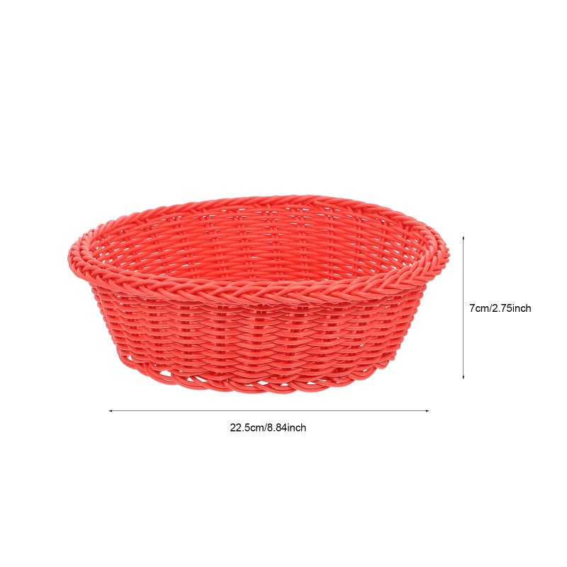 Large Red Plastic Rattan Woven Fruit Organizer Basket Snack Serving Tray Kitchen Dining Picnic - Image 3