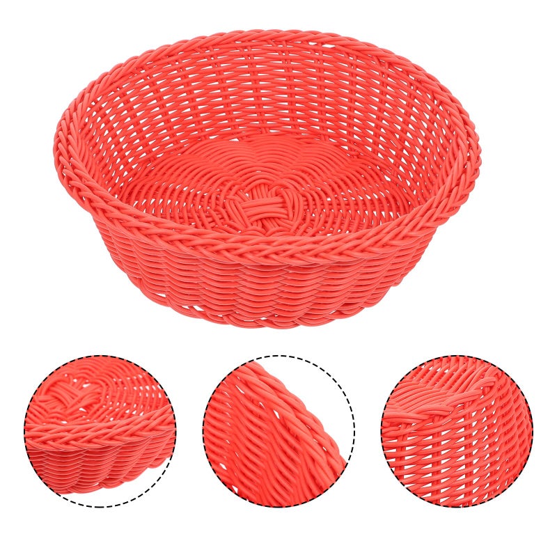 Large Red Plastic Rattan Woven Fruit Organizer Basket Snack Serving Tray Kitchen Dining Picnic - Image 5