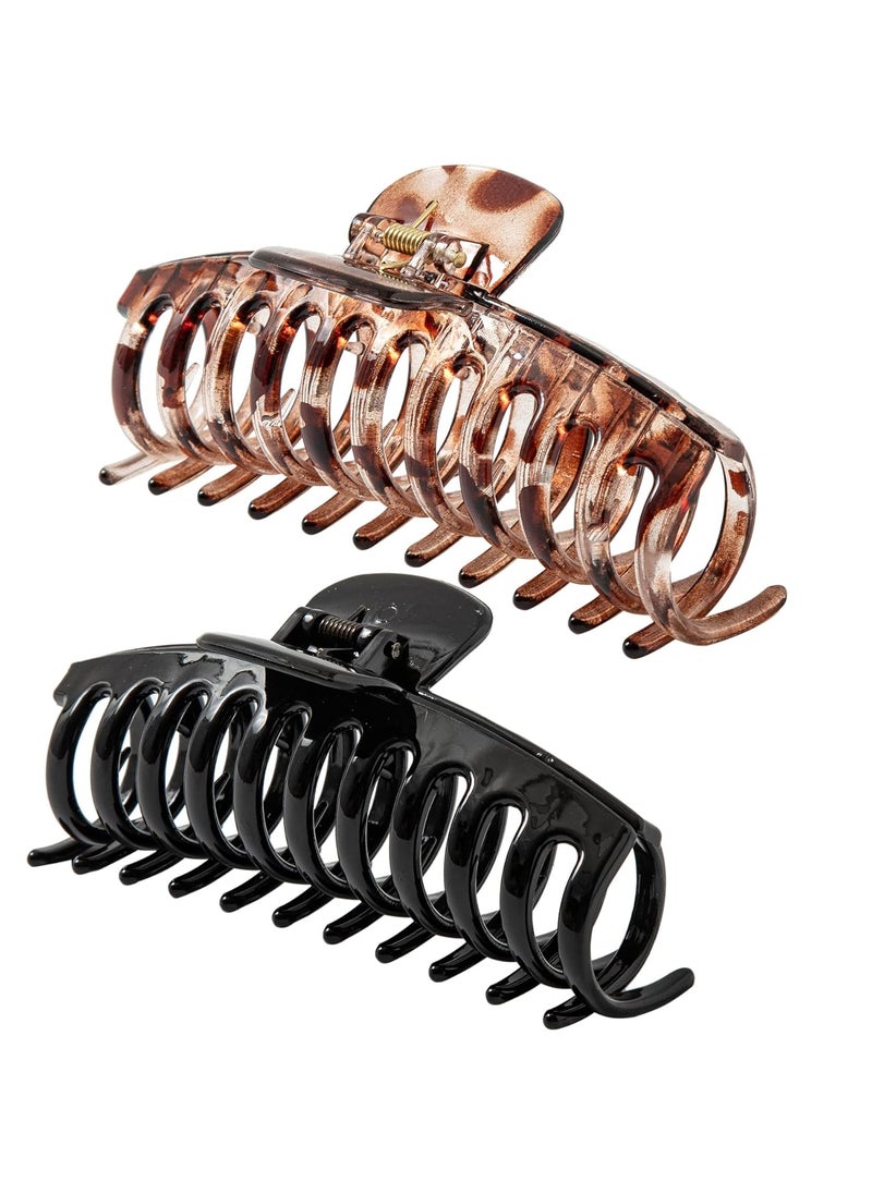 ACCGLORY 5.5 Inches Extra Large Hair Clips for Long Thick Hair Women’s Jumbo Hair Claw Clips 2 Counts in Set Hair Accessories (jaguar and black) 