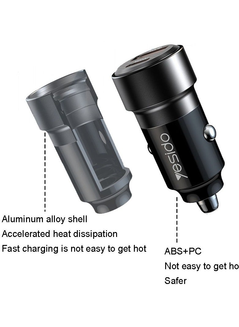 Yesido Y54 With 8 Pin To Type-C/USB-C Line Car Charger QC3.0+PD30W Type-C/USB-C+USB Dual Port Quick Charge (Black) - Image 4