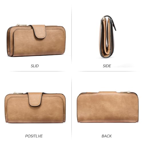 CLUCI محفظة نسائية من كلوتشي جلدية مع حماية RFID مصممة على شكل مثلث لحامل بطاقات السيدات مع نافذة هوية بلون الجمل - Image 5