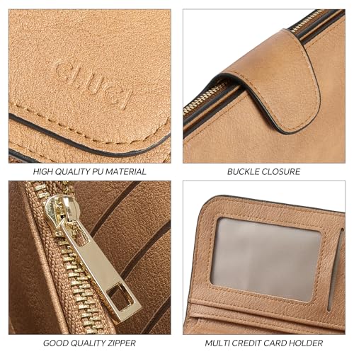 CLUCI محفظة نسائية من كلوتشي جلدية مع حماية RFID مصممة على شكل مثلث لحامل بطاقات السيدات مع نافذة هوية بلون الجمل - Image 4