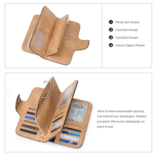 CLUCI محفظة نسائية من كلوتشي جلدية مع حماية RFID مصممة على شكل مثلث لحامل بطاقات السيدات مع نافذة هوية بلون الجمل - Image 3