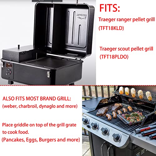Charbrofire BAC460 Griddle Replacement Parts for Traeger Grill Accessories Traeger Ranger TFT18KLD Scout Pellet TFT18PLDO Portable Griddle Reversible Parts Black Top Grate Cast Iron Pan 1 Pack - Image 3