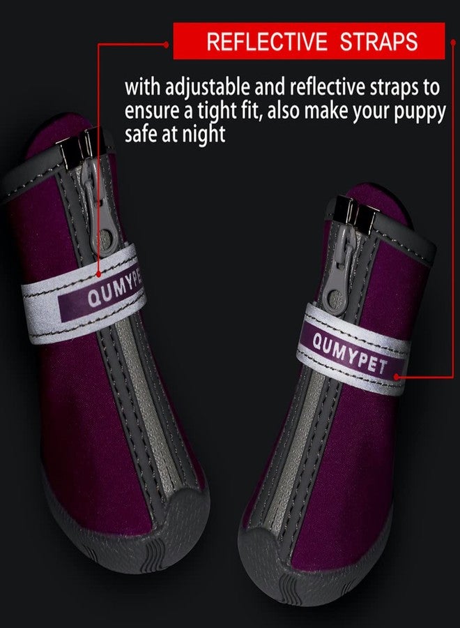 QUMY Dog Shoes for Small Dogs, Puppy Dog Boots & Paw Protector for Winter Snow Day, Summer Hot Pavement, Waterproof in Rain Weather, Ourdoor Hiking, Indoor Hardfloors Skid-resistant Sole Purple Size 4 - Image 5