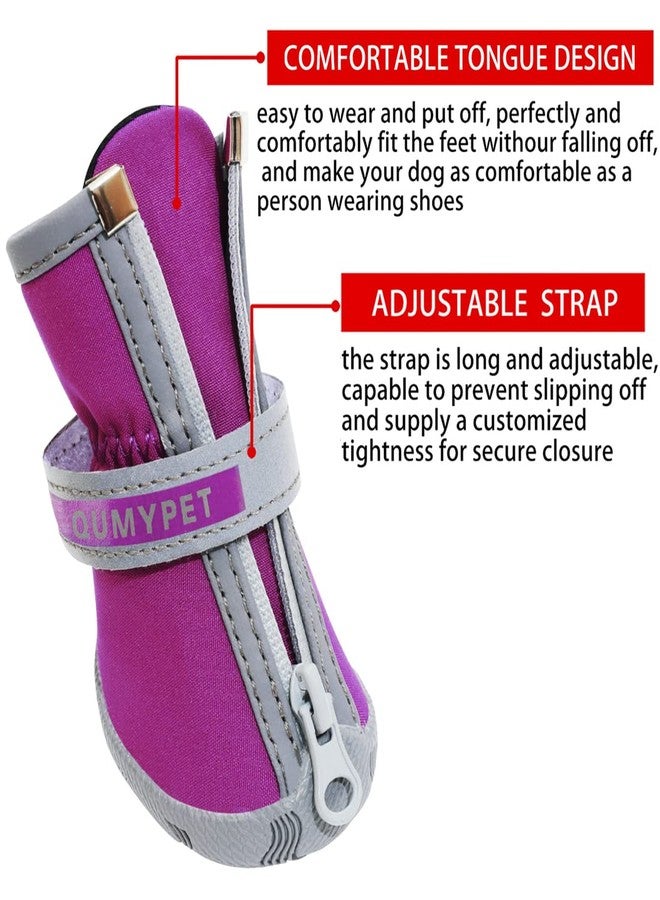 QUMY Dog Shoes for Small Dogs, Puppy Dog Boots & Paw Protector for Winter Snow Day, Summer Hot Pavement, Waterproof in Rain Weather, Ourdoor Hiking, Indoor Hardfloors Skid-resistant Sole Purple Size 4 - Image 3