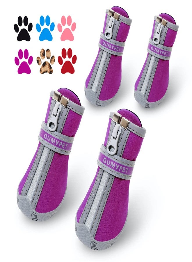 QUMY Dog Shoes for Small Dogs, Puppy Dog Boots & Paw Protector for Winter Snow Day, Summer Hot Pavement, Waterproof in Rain Weather, Ourdoor Hiking, Indoor Hardfloors Skid-resistant Sole Purple Size 4 - Image 1