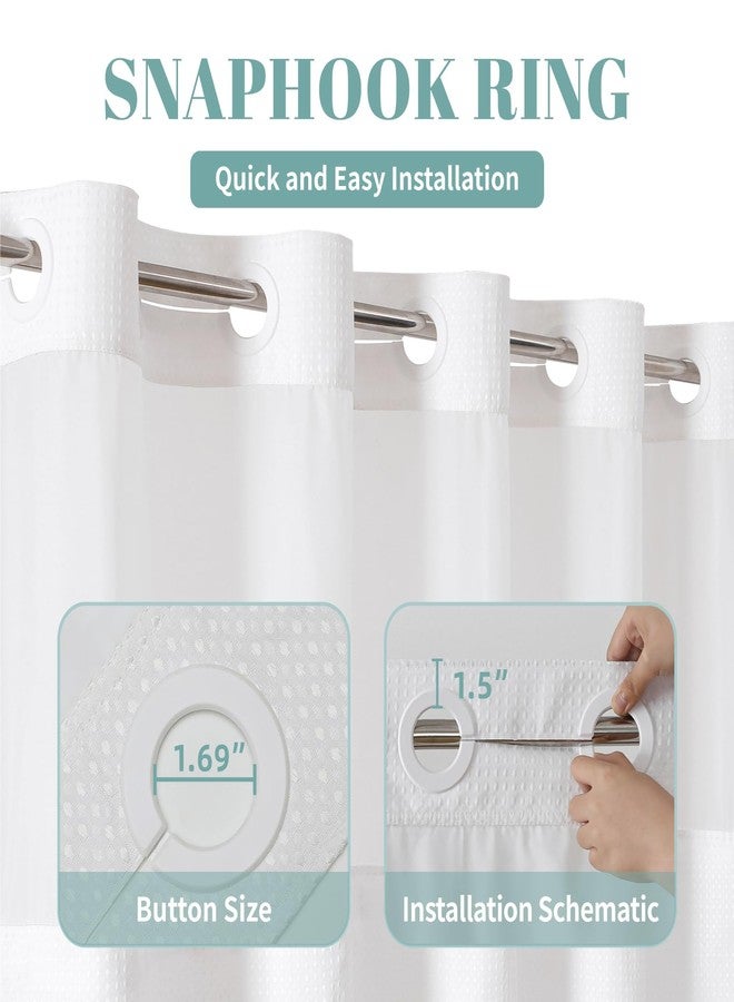 eachope White No Hook Waffle Weave Shower Curtain with snap-in Liner Replacement, 230GSM Waterproof Fabric Hotel Shower Curtain Set for Bathroom, Through Mesh Top Window,71Wx74H - Image 4