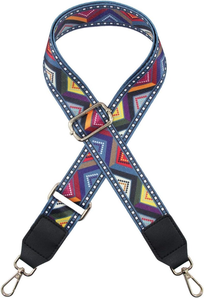 Duwi Handbag&Purse Strap Jacquard Woven Guitar Style Multicolor Replacement Strap Canvas Adjustable Crossbody Bag Strap black,Triangular grain,color Black,triangular Grain,color, M - Image 1