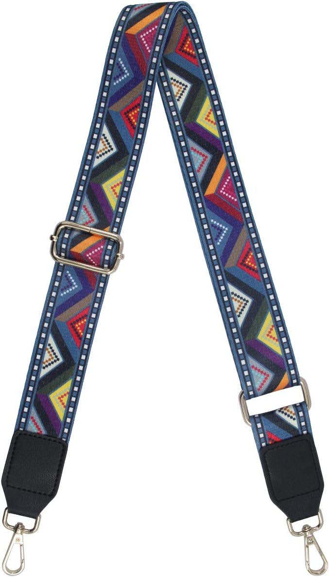 Duwi Handbag&Purse Strap Jacquard Woven Guitar Style Multicolor Replacement Strap Canvas Adjustable Crossbody Bag Strap black,Triangular grain,color Black,triangular Grain,color, M - Image 2