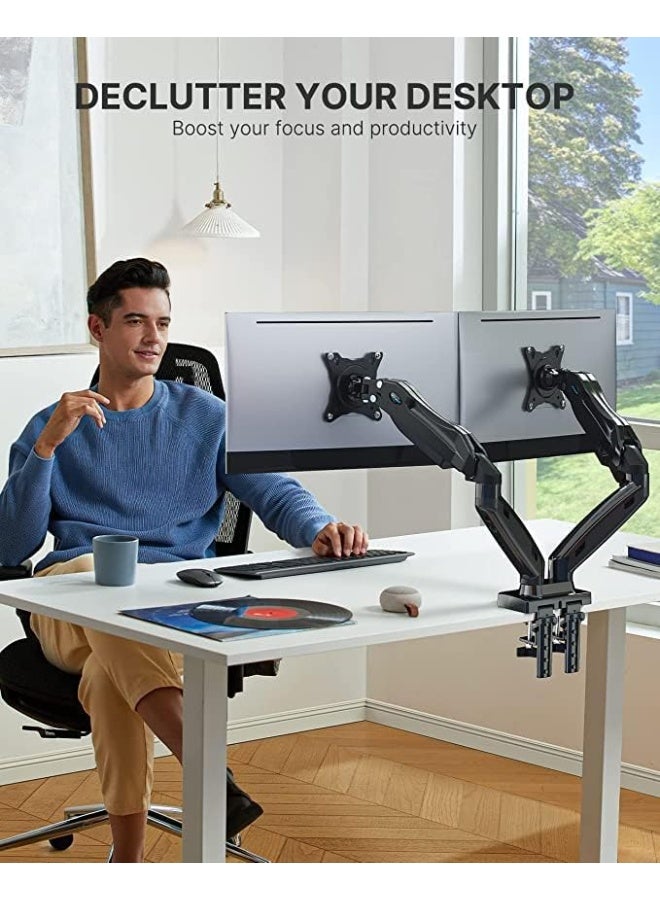 Dual Monitor Stand, Adjustable Spring Monitor Desk Mount for 17-27 inch, Holds Max 9KG, Computer Monitor Arms with Wide Range of Motion for Home Office - Image 2