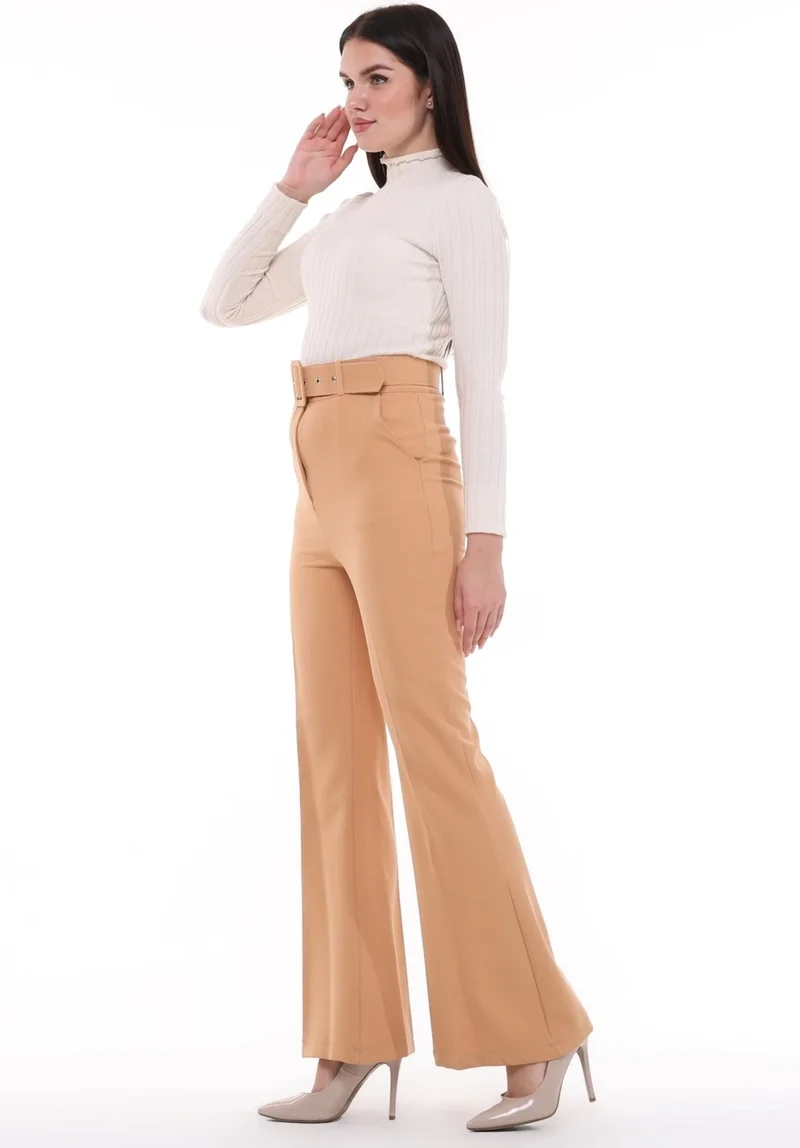 سيدي دينيم Women's Bell-bottomed, High Waist, Belted Trousers, Oversize Original Cut, C3004