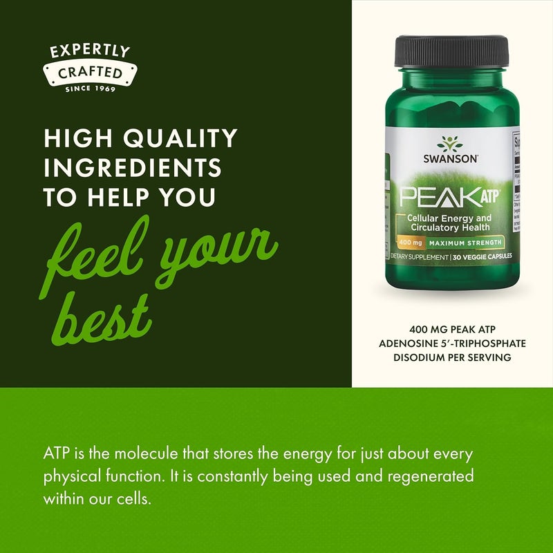 Swanson Maximum Strength Peak ATPNatural Supplement Promoting Cellular Energy SupportSupports Physical Performance and Promotes Healthy Blood Flow Support30 Veggie Capsules 400mg Each 1 Pack - Image 5