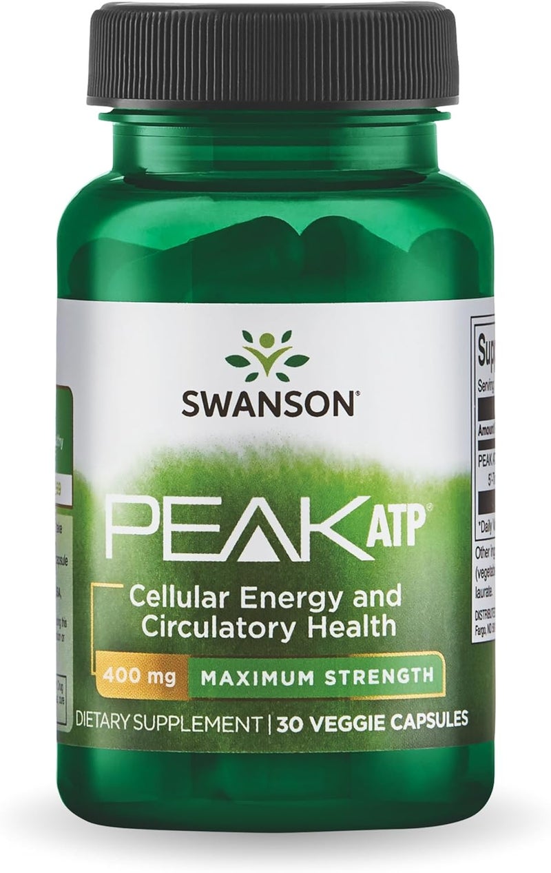 Swanson Maximum Strength Peak ATPNatural Supplement Promoting Cellular Energy SupportSupports Physical Performance and Promotes Healthy Blood Flow Support30 Veggie Capsules 400mg Each 1 Pack - Image 1