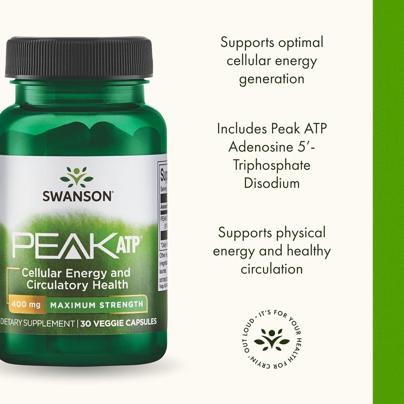 Swanson Maximum Strength Peak ATPNatural Supplement Promoting Cellular Energy SupportSupports Physical Performance and Promotes Healthy Blood Flow Support30 Veggie Capsules 400mg Each 1 Pack - Image 4