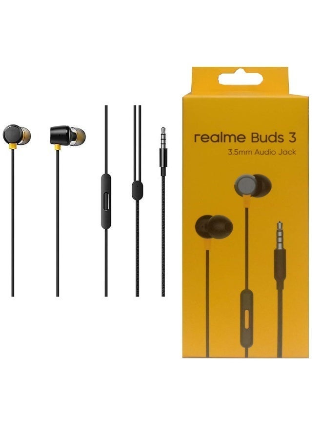 realme Buds 3 Wired in-Ear Earphones with Mic  | Deep Bass | Branded Tangle-Free Braided Cable | Single Button Control | 3.5mm Jack (Black Color) black - Image 3