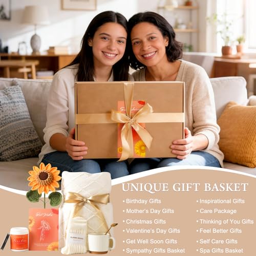 oolevassy Mothers Day Gifts, Sunflower Birthday Gifts for Women, Care Package for Women, Birthday Box for Woman, Hug in A Box, Get Well Basket, Birthday Gift Set, Self Care Gift Basket for Mom Her Friend Sister - Image 3