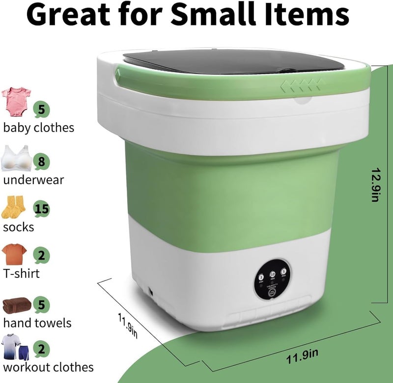 Sangukiro Portable Washing Machine, 16L Upgraded with Spin Basket Laundry Machine, 3 Modes Deep Cleaning, Upgraded Small Collapsible Laundry for Hotel, Apartment, Home and Travel - Green - Image 2