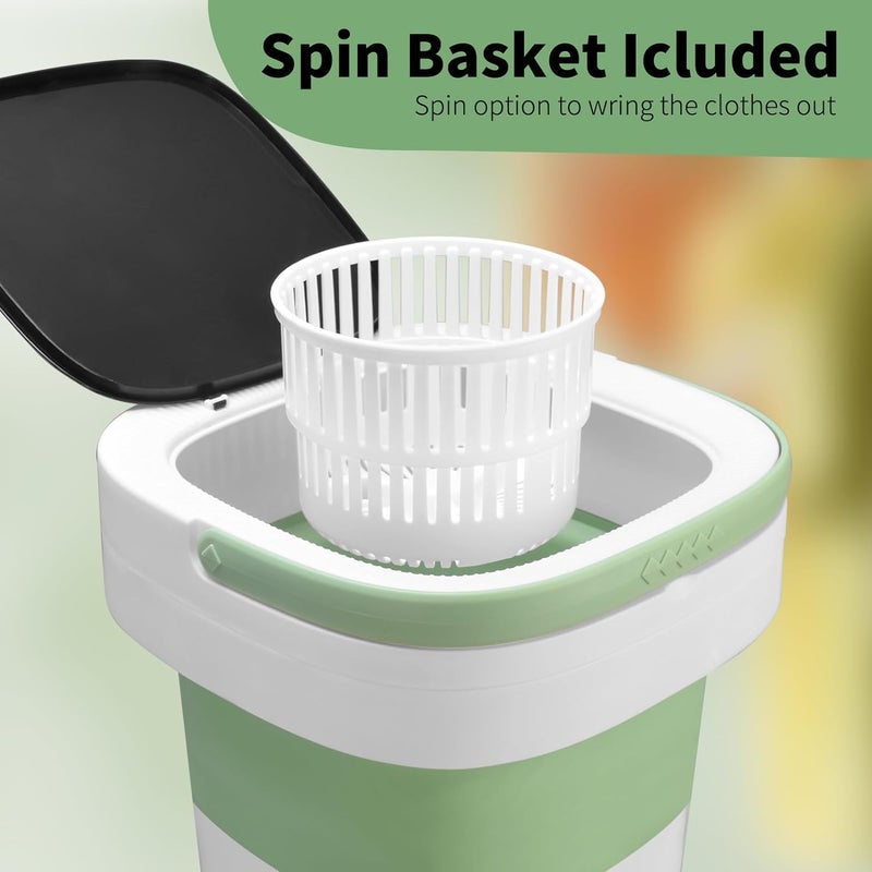 Sangukiro Portable Washing Machine, 16L Upgraded with Spin Basket Laundry Machine, 3 Modes Deep Cleaning, Upgraded Small Collapsible Laundry for Hotel, Apartment, Home and Travel - Green - Image 4