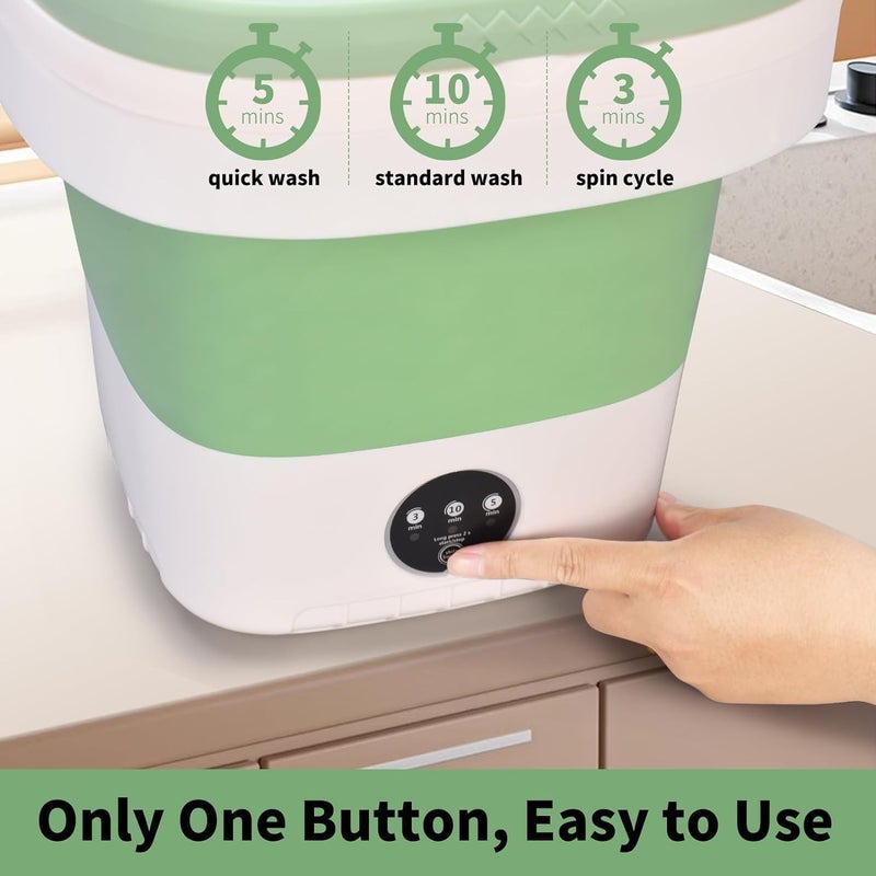 Sangukiro Portable Washing Machine, 16L Upgraded with Spin Basket Laundry Machine, 3 Modes Deep Cleaning, Upgraded Small Collapsible Laundry for Hotel, Apartment, Home and Travel - Green - Image 5