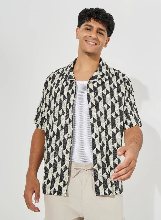 Styli Geometric Print Resort Collar Relaxed Fit Shirt