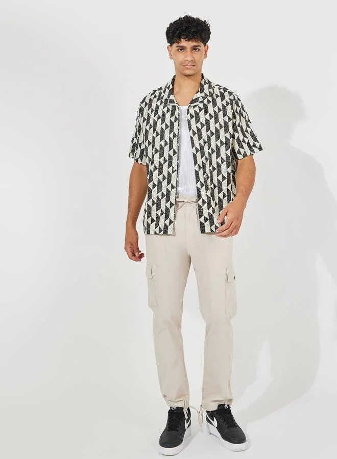 Styli Geometric Print Resort Collar Relaxed Fit Shirt