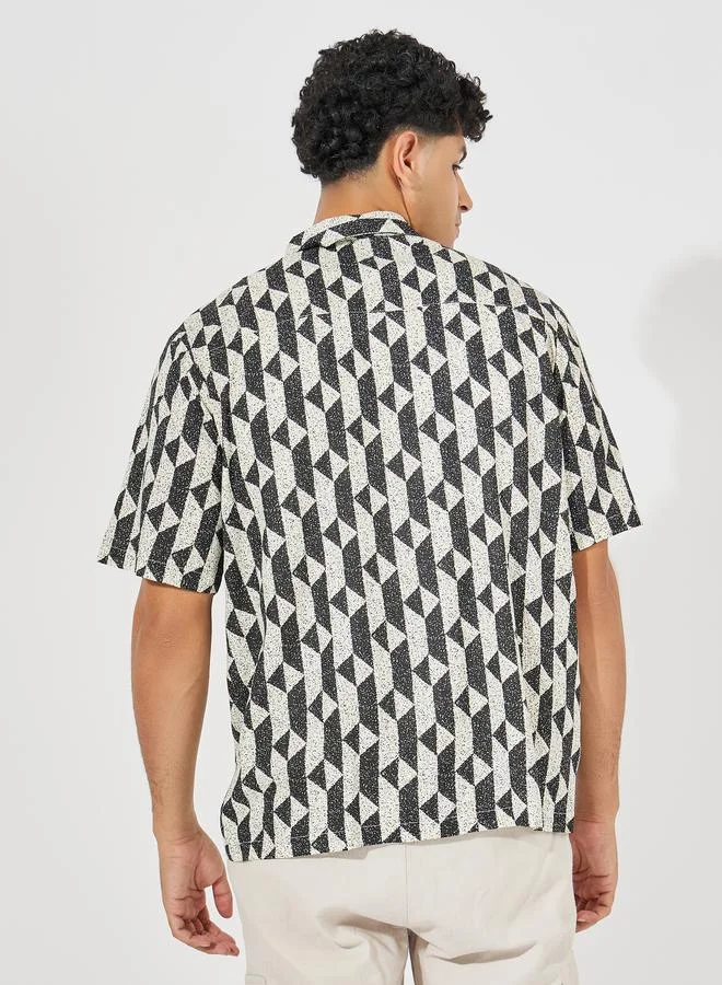 Styli Geometric Print Resort Collar Relaxed Fit Shirt