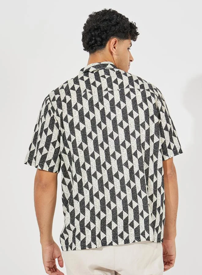 Styli Geometric Print Resort Collar Relaxed Fit Shirt