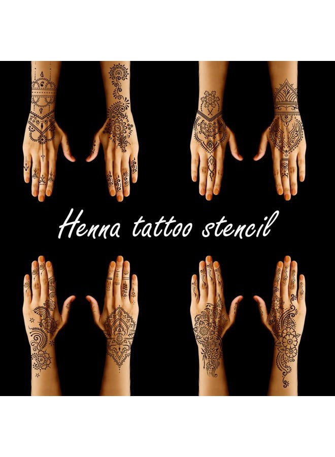 Mzstgh Henna Tattoo Stencils kit,Reusable Henna Stencils for Hand Forearm Glitter Airbrush DIY Tattooing Template, Indian Temporary Tattoo Stickers for Women Girls（8.2" x 4.7"） - Image 3