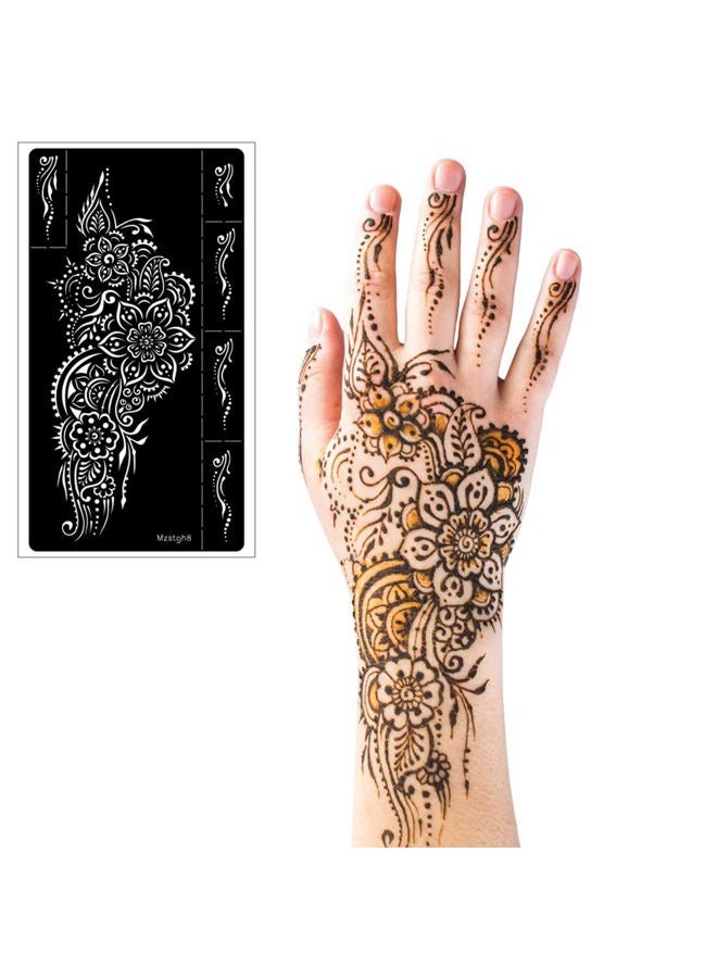 Mzstgh Henna Tattoo Stencils kit,Reusable Henna Stencils for Hand Forearm Glitter Airbrush DIY Tattooing Template, Indian Temporary Tattoo Stickers for Women Girls（8.2" x 4.7"） - Image 4