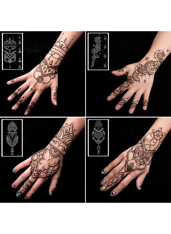 Mzstgh Henna Tattoo Stencils kit,Reusable Henna Stencils for Hand Forearm Glitter Airbrush DIY Tattooing Template, Indian Temporary Tattoo Stickers for Women Girls（8.2" x 4.7"） - Image 2